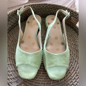 Mint green suede sling backs